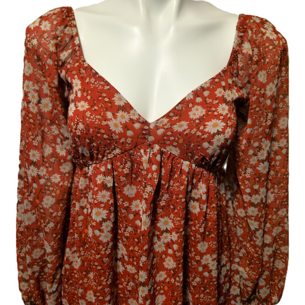 New Peach Love California boho dress Women's small red floral babydoll peasant - Picture 3 of 16